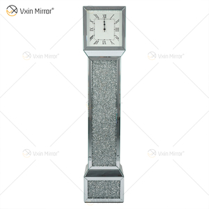 Reloj con espejo WXMC-053 Diamante triturado Reloj de pie elegante plateado