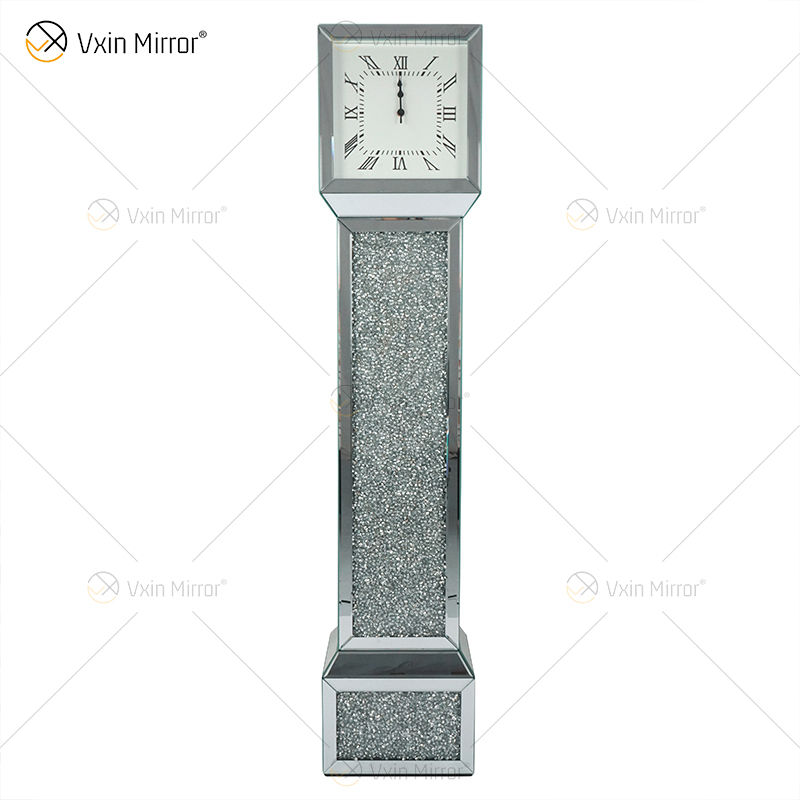 Reloj con espejo WXMC-053 Diamante triturado Reloj de pie elegante plateado