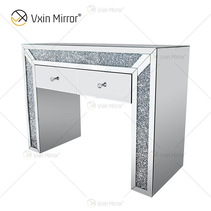 Art Decor WXF-061 Cómoda de esquina con espejo y tocador de diamantes machacados con 2 cajones