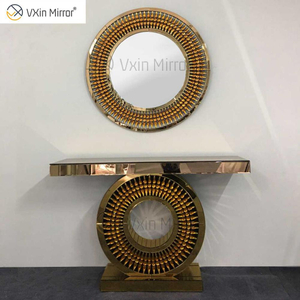 Factory Supply Vxin Luxury Crystal Glass Brown Consola Mesa con espejo