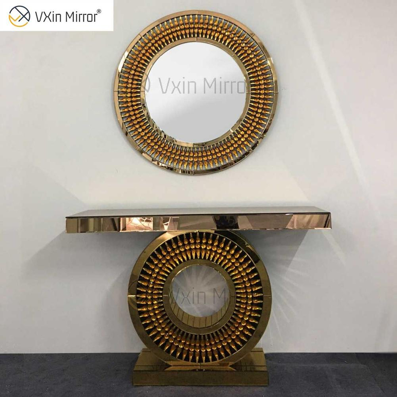 Factory Supply Vxin Luxury Crystal Glass Brown Consola Mesa con espejo