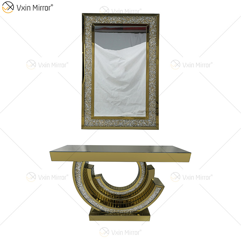 Mesa de consola con espejo 3C de diamante triturado brillante Original de fábrica con muebles de sala de estar con espejo
