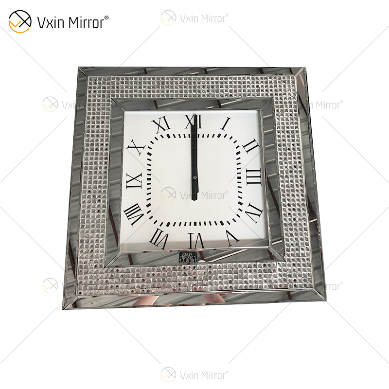 Reloj con espejo moderno WXMC-092 Reloj decorativo de plata con diamante triturado