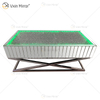 Venta caliente WXF-582 Muebles de diamante triturado de plata con soporte de acero inoxidable con altavoz y mesa de centro LED de diente azul