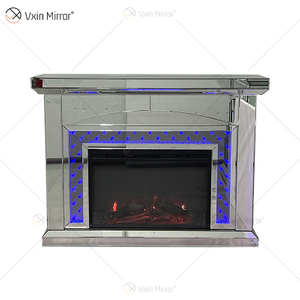 Nuevo diseño WXMF096-2 LED plata cristal sala de estar espejo chimenea con inserto interior