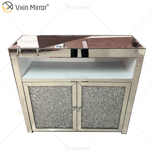 Decoración de vidrio LED WXF-2123 Gabinete de armario con espejo aplastado moderno plateado con cajones Muti