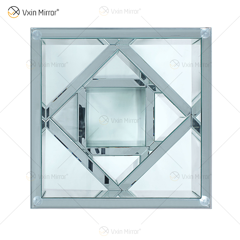 Vxin WXF-158-1 Mesa auxiliar de vidrio templado con espejo plateado y mesa auxiliar de diamante triturado 3D