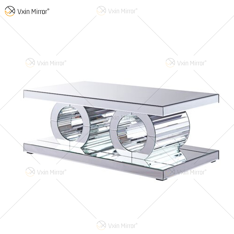 Vxin 3D Sparkling Simple Modern Glass Coffee Table Geometry Mirrored Coffee Table Silver Covered para sala de estar