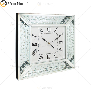 Paquete anti caída Vxin WXMC-008 Reloj de pared con espejo de cristal plateado moderno
