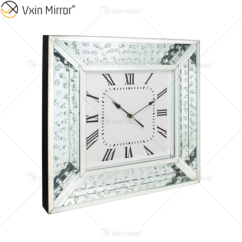 Paquete anti caída Vxin WXMC-008 Reloj de pared con espejo de cristal plateado moderno