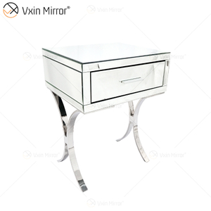 Vanity Modern WXF-218 Muebles de dormitorio plateados Mesita de noche con espejo de cristal con cajón Mesita de noche moderna