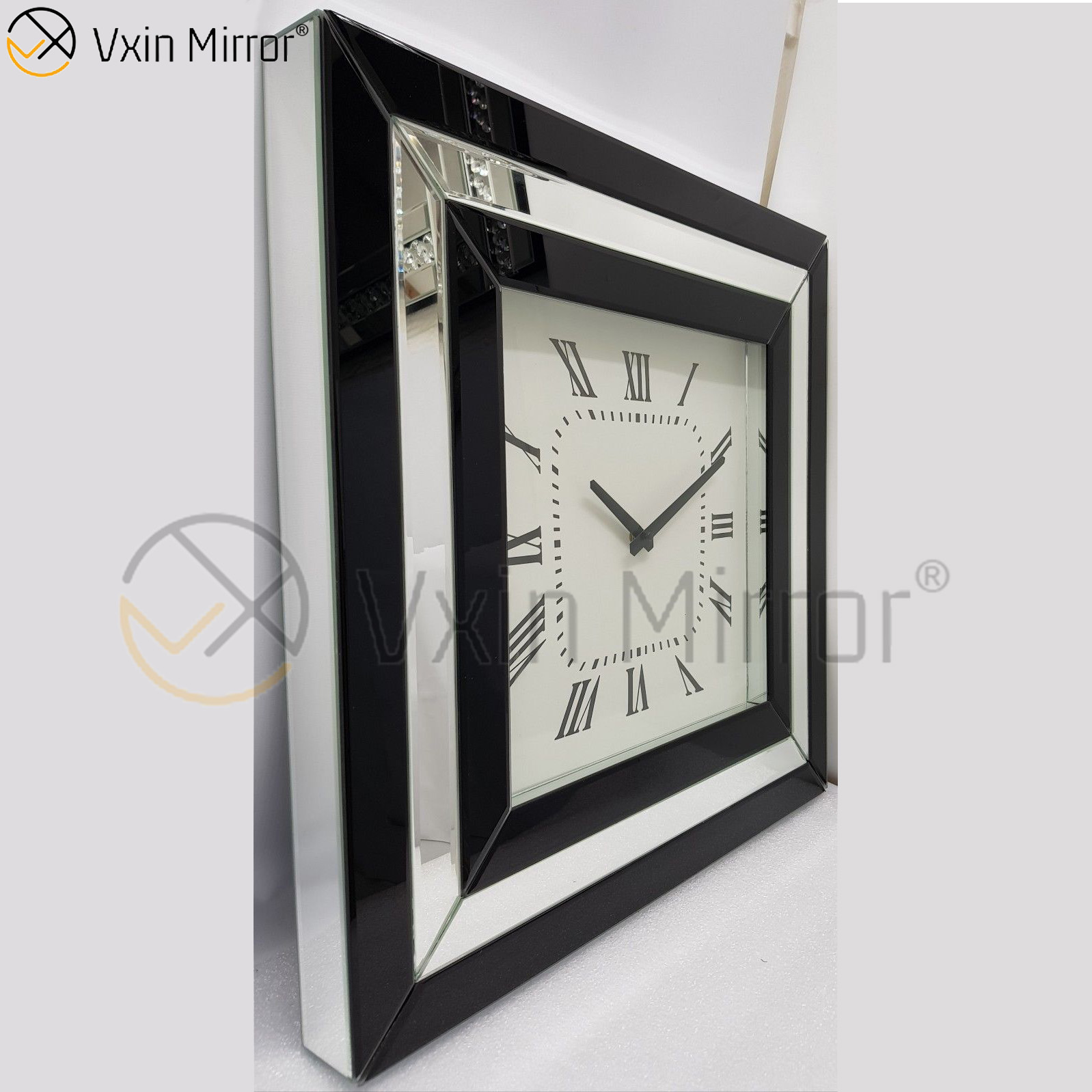 Reloj de pared cuadrado con espejo plateado de suministro de China al por mayor