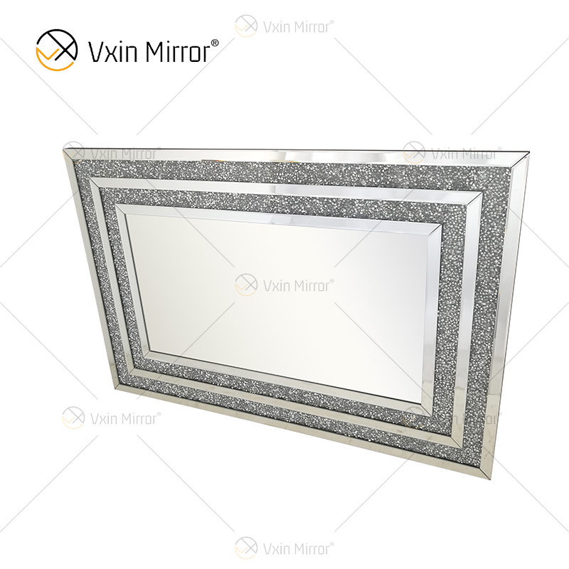 WXM-1776 Decoración de pared Espejo colgante de pared de cristal de diamante triturado plateado