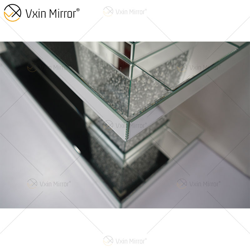 Muebles de lujo Diamond Silver Mirrored Glass Rectángulo Mesa de centro