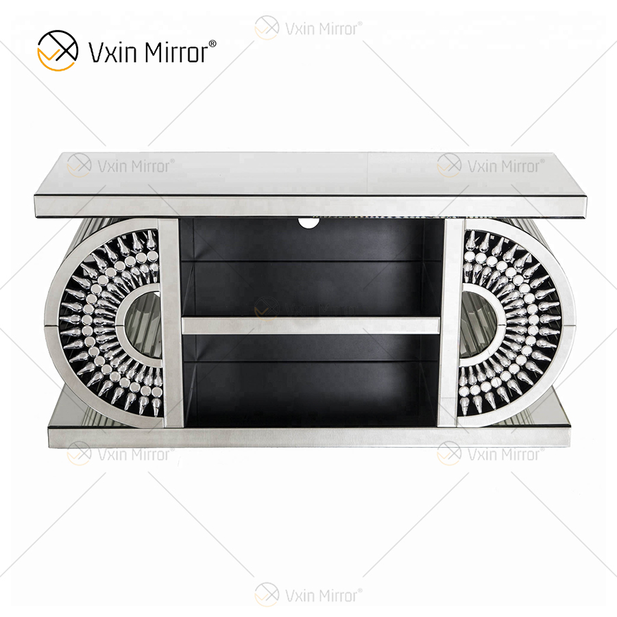 Suministro de fábrica WXF-1523 Nuevos muebles de vidrio Soportes de gabinete de TV de cristal plateado moderno