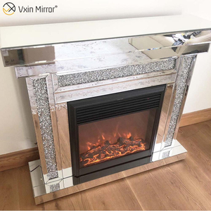 WXWF-1092 moderno para decoración del hogar, chimenea con espejo de diamante triturado de cristal de lujo con calentador en muebles de sala de estar