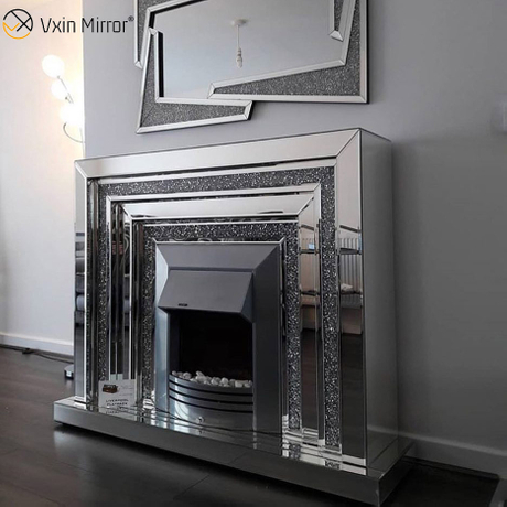 Decoración del hogar WXWF-1095 Chimenea de espejo de cristal de diamante triturado eléctrico de lujo para interiores con calentador en muebles de sala de estar