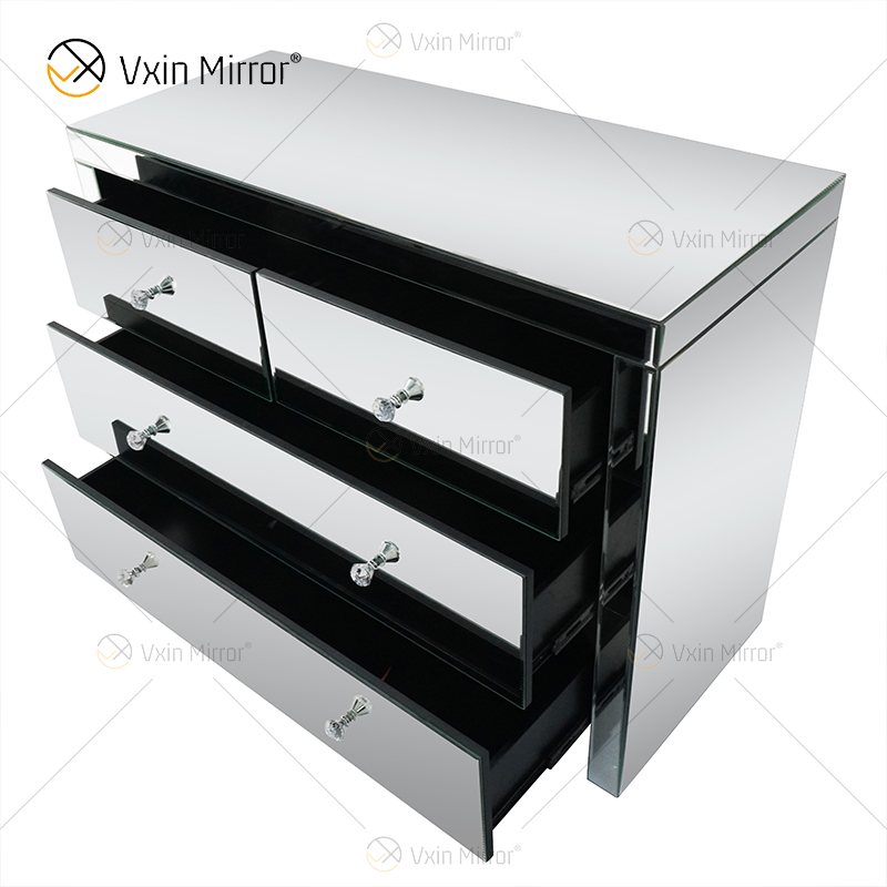 Suministro de fábrica WXF-804 Armario plateado para decoración del hogar con espejo y cajones Muti