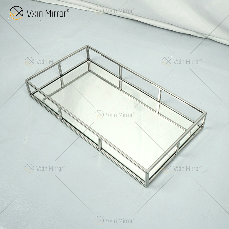 Venta caliente Vxin Espejo WXT-005 Decoración moderna Marco de acero inoxidable plateado Bandeja con espejo 2 Tamaño
