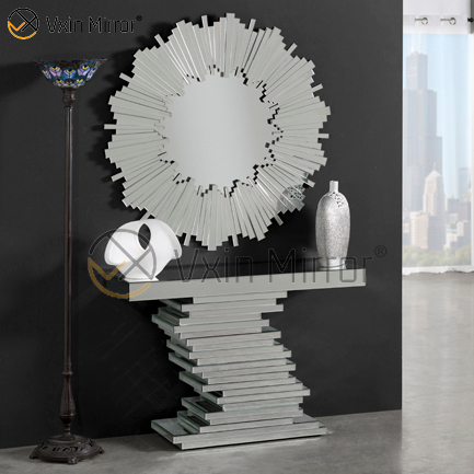 Tamaño personalizado Vxin espejo moderno 3D plata elegante consola de madera con espejo para muebles de sala de estar