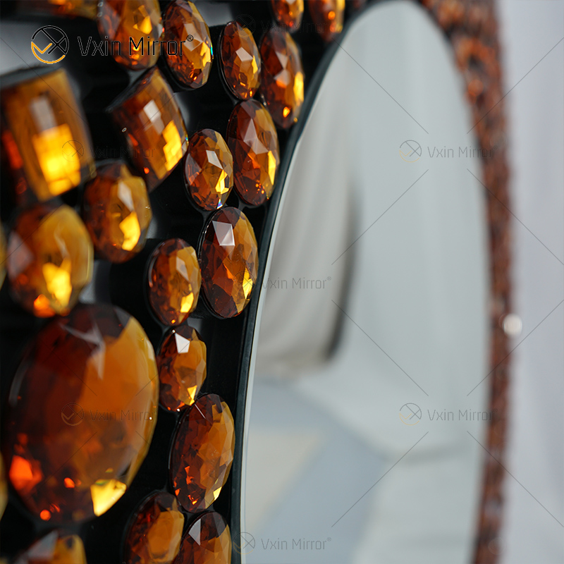 Espejo colgante redondo de pared de cristal plateado con decoración de pared de lujo dorado