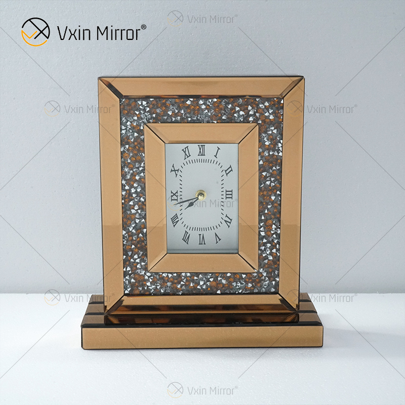 Reloj de mesa rectangular con espejo de lujo marrón cristalino WXMC-077 de nuevo diseño
