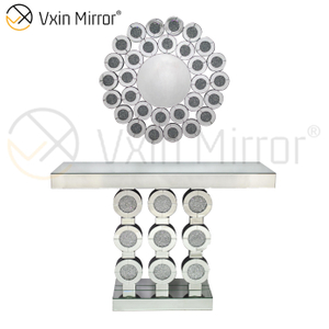 Muebles de espejo de mesa de consola de vidrio de diamante triturado redondo moderno Vxin de bajo precio