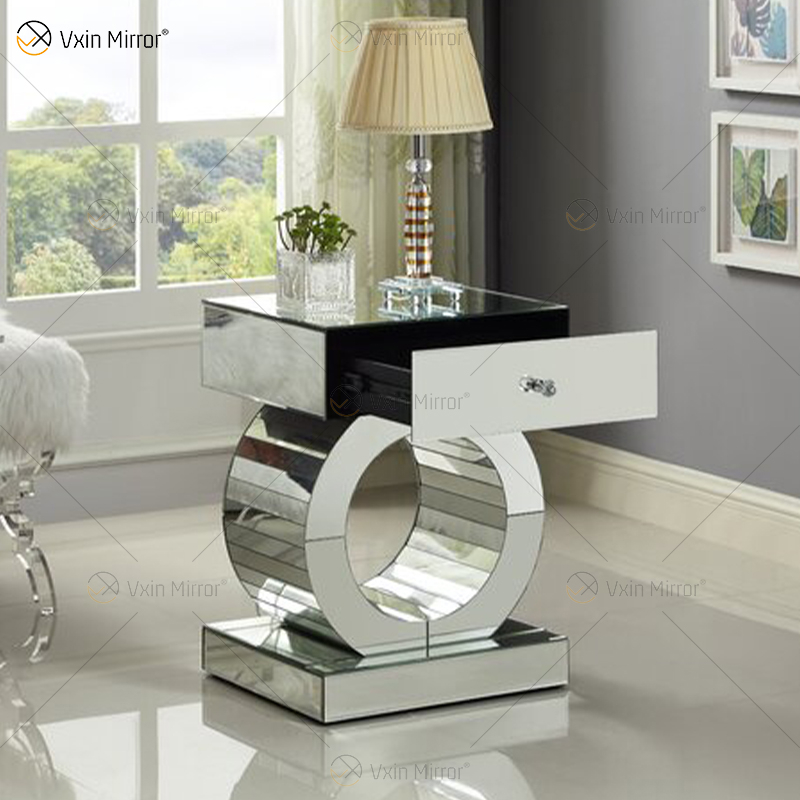 Mesita de noche con espejo moderna personalizada con mesas laterales de cajón para muebles de hogar para sala de estar