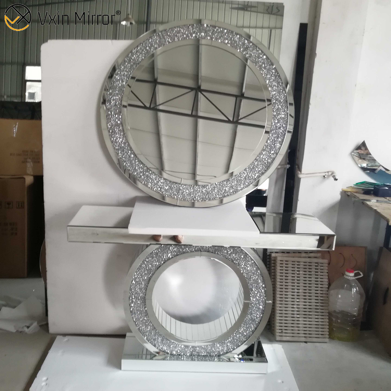 Mesa de consola y espejo de madera hechos a mano de cristal plateado moderno multicolor