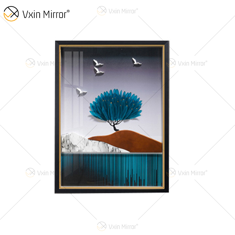 Estilo antiguo Vxin WXPA-003 árboles simples pintura enmarcada espejo pared arte pluma colgante imagen para sala de estar conjunto para la venta