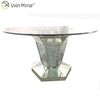 2020 Nuevo diseño WXF-100 Mesa de comedor plateada redonda de diamante triturado con tablero de vidrio templado