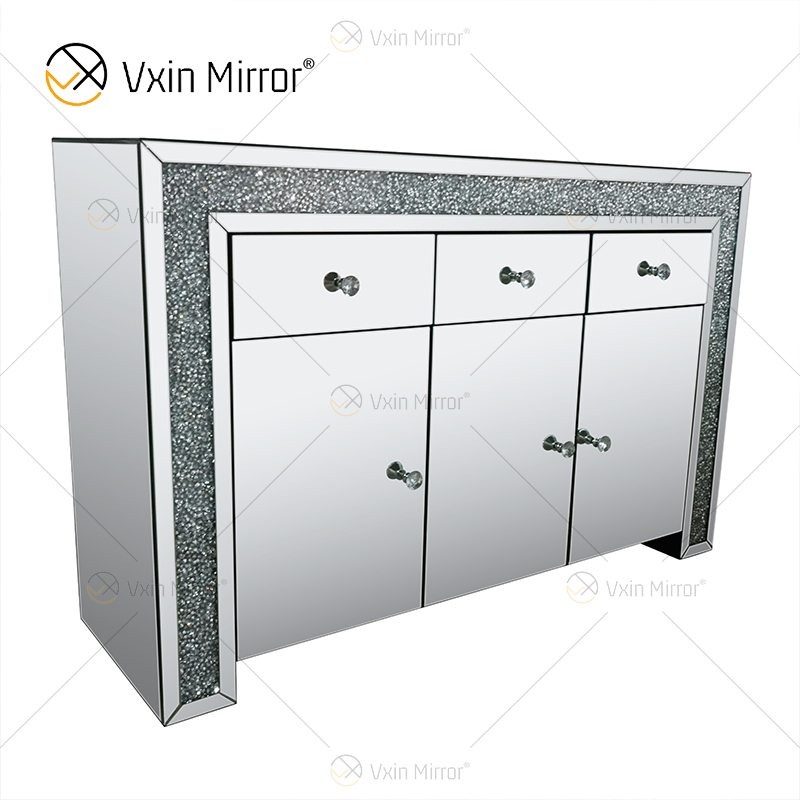 Elegante decoración para el hogar WXF-099 Mueble de sala de estar con espejo de plata con cajones Muti