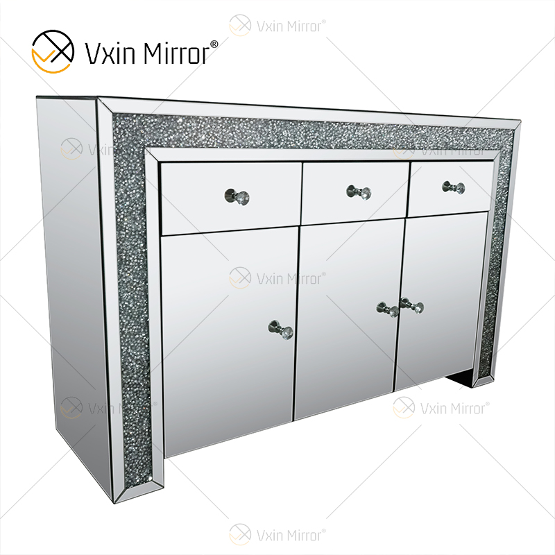 Elegante decoración para el hogar WXF-099 Mueble de sala de estar con espejo de plata con cajones Muti