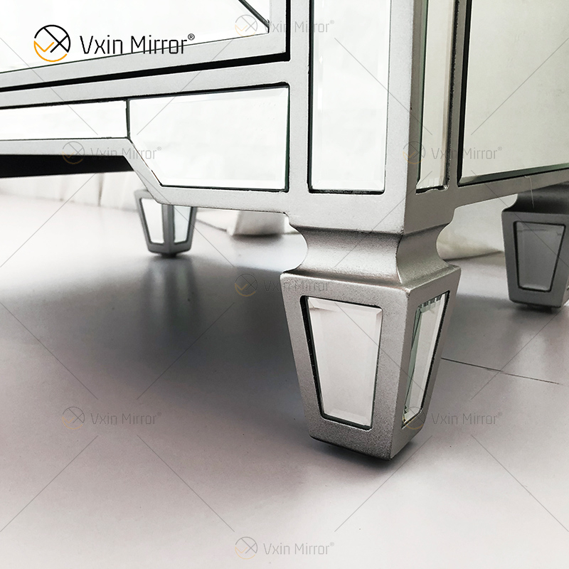 Increíble calidad WXF-873 Champagne Silver Muebles modernos Mesita de noche de metal con 2 cajones Mesita de noche con espejo