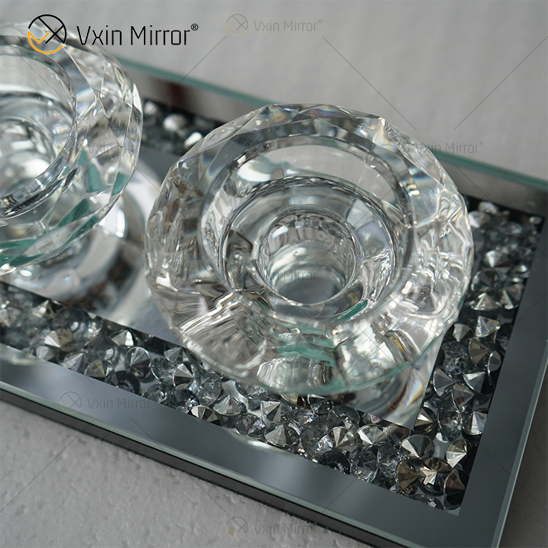 Candelabro de diamante triturado de cristal plateado WXCH-002 elegante moderno con nombre personalizable