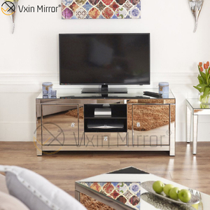 Muebles de vidrio con espejo Gabinete de soporte de TV con espejo moderno