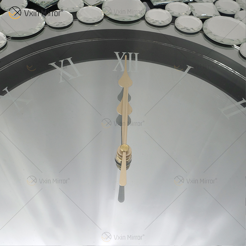 Reloj espejado WXMC-085 Decoración de pared plateada Reloj redondo de cristal elegante