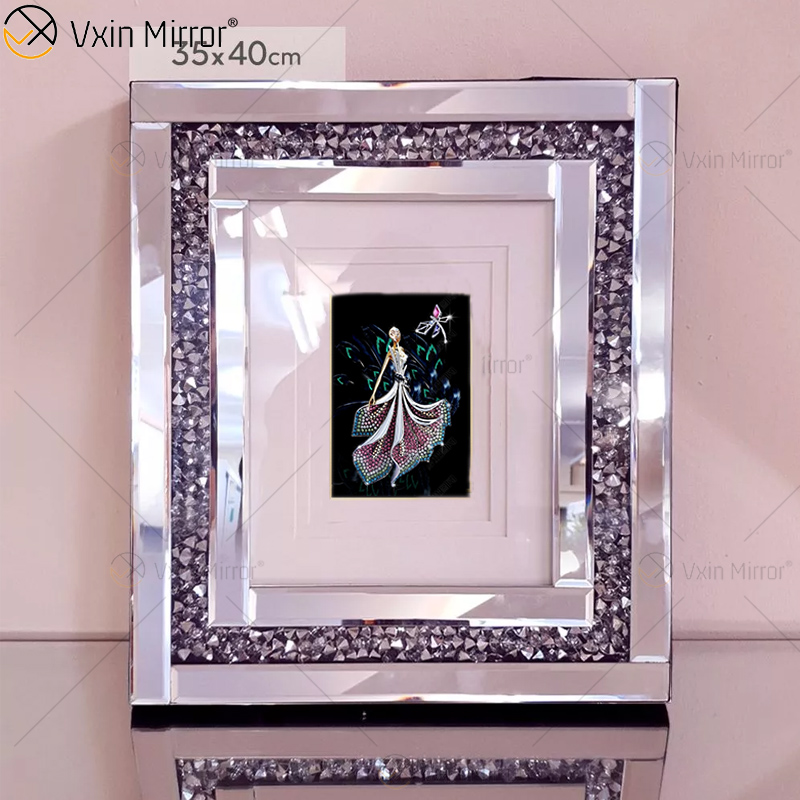 Suministro de fábrica, espejo de pasillo hecho a mano plateado, marco de fotos, espejo, arte de pared, decoración del hogar para sala de estar, sofá, muebles, WXPP-16