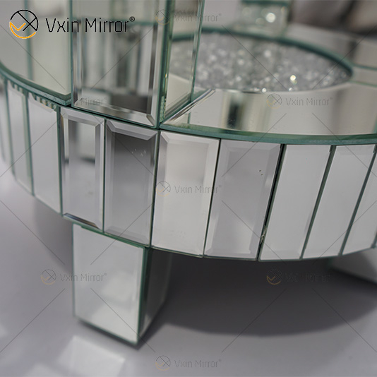 WXF-095 barato, nuevo diseño, mesa auxiliar redonda moderna, sala de estar, mesa auxiliar de lujo con espejo de diamante triturado plateado