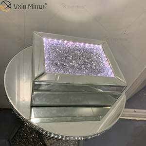 Cajas de joyería LED VXin para decoración del hogar, caja de joyería moderna con espejo de diamante triturado de cristal plateado con LED