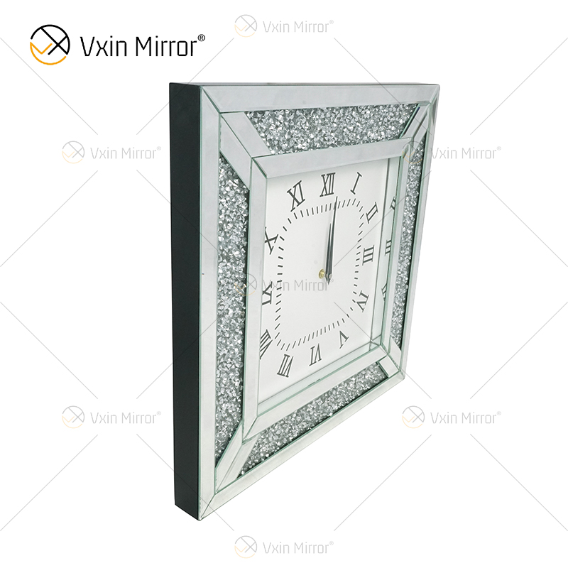 Paquete anticaída WXC-001 Reloj de pared con espejo de diamantes triturados de plata moderna