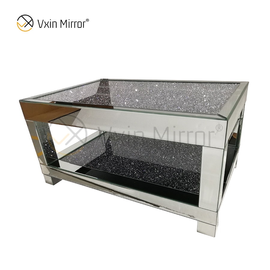 Mesa auxiliar personalizada WXF-117-1 Mesa de centro de plata hecha en casa con diamante triturado