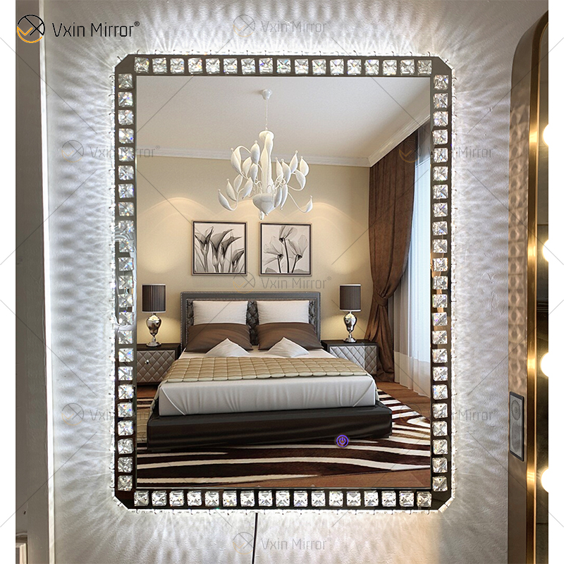 WXDL-119, luz frontal de 3 colores, interruptor de encendido impermeable, marco de cristal de aluminio blanco plateado, espejo de protección ambiental de 4mm