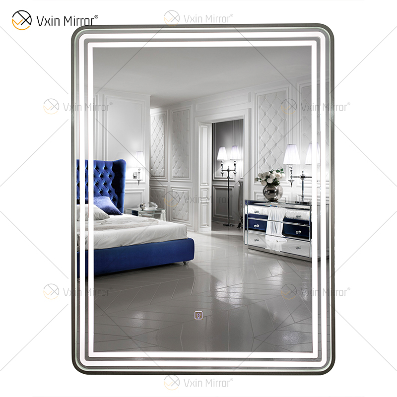 WXDL-121 LED Luz de 3 colores Fuente de alimentación a prueba de agua Marco plateado Espejo de protección ambiental sin cobre