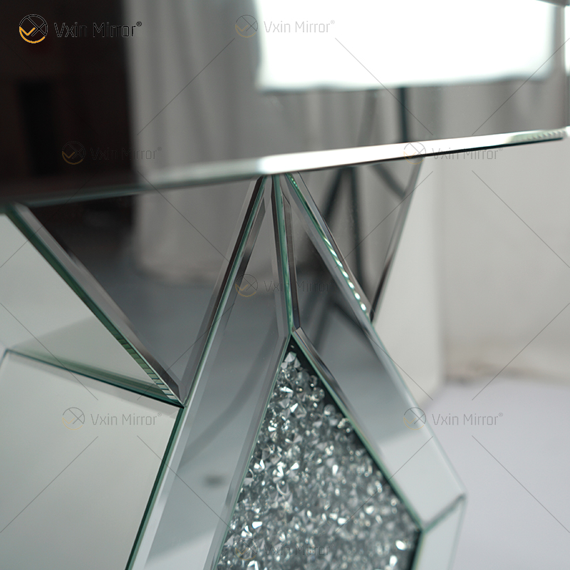 Barato Nuevo diseño Vxin WXF-115-1 Decoración para el hogar Mesa auxiliar de diamantes triturados Mesa auxiliar de muebles de espejo de plata