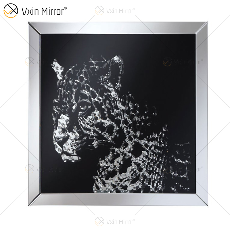 VXin WXMA-19 decoración del hogar marco de cristal espejado guepardo arte de pared cristal porcelana pintura espejo arte de pared
