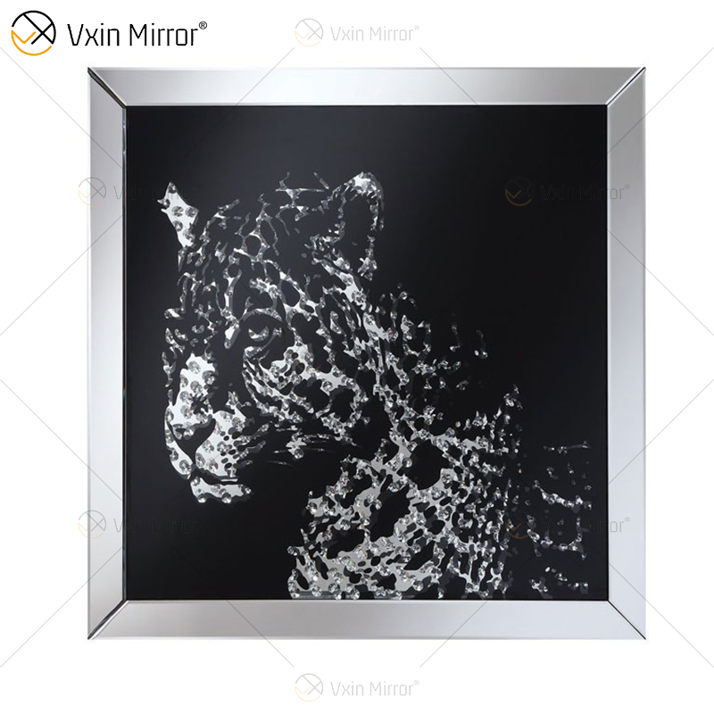 VXin WXMA-19 decoración del hogar marco de cristal espejado guepardo arte de pared cristal porcelana pintura espejo arte de pared