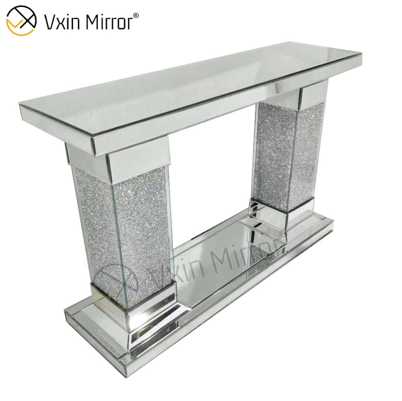 Gran oferta de fábrica, mesa de pasillo moderna antigua, WXF-082, espejo plateado de cristal, mesa de consola con espejo estrecho