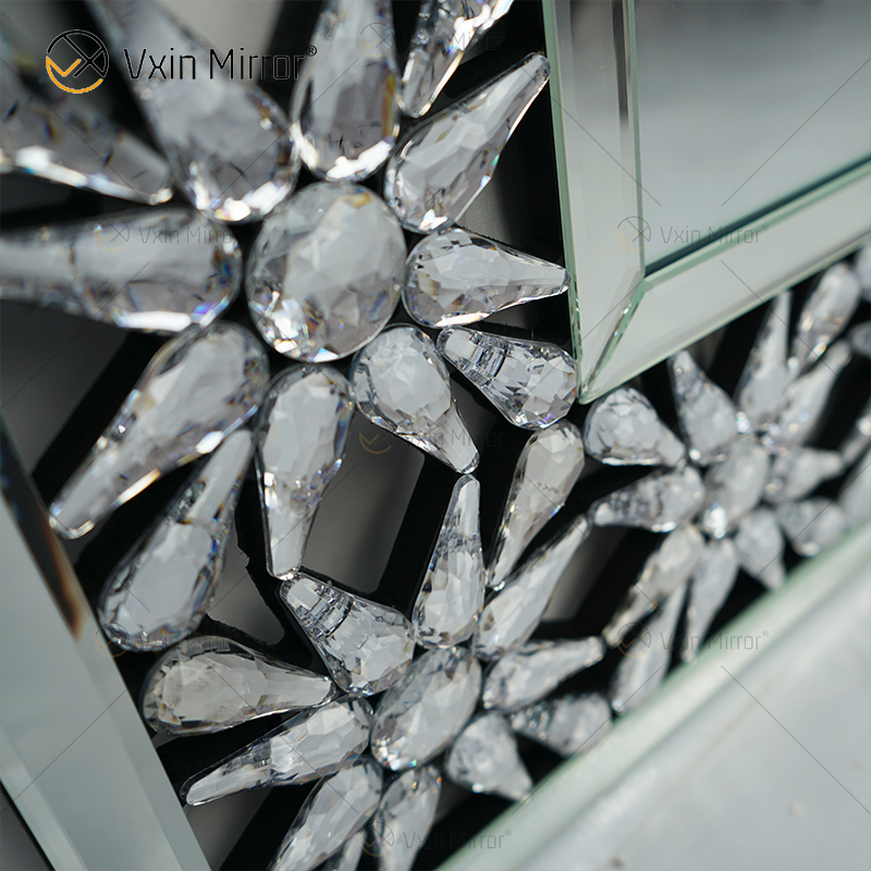 Fábrica al por mayor elegante WXM-1095 decoración moderna para el hogar espejo de pared decorativo de cristal plateado