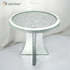 Pasillo de lujo, gabinete de espejo de cristal de diamante triturado, mesita de noche redonda plateada con espejo, sofás, mesa de centro, muebles, WXF-145